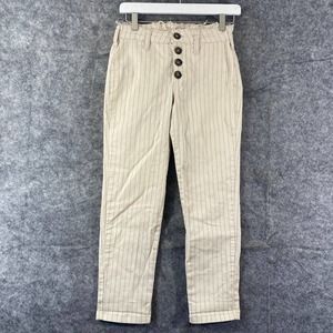 Free People Pants Beige 4 Stripe High Rise Button Fly Tapered Slim Leg High Rise